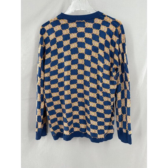 J. McLaughlin Large Cardigan Kristyn Blue Gold Heraldic Knot Chain Sweater - Picture 2 of 7